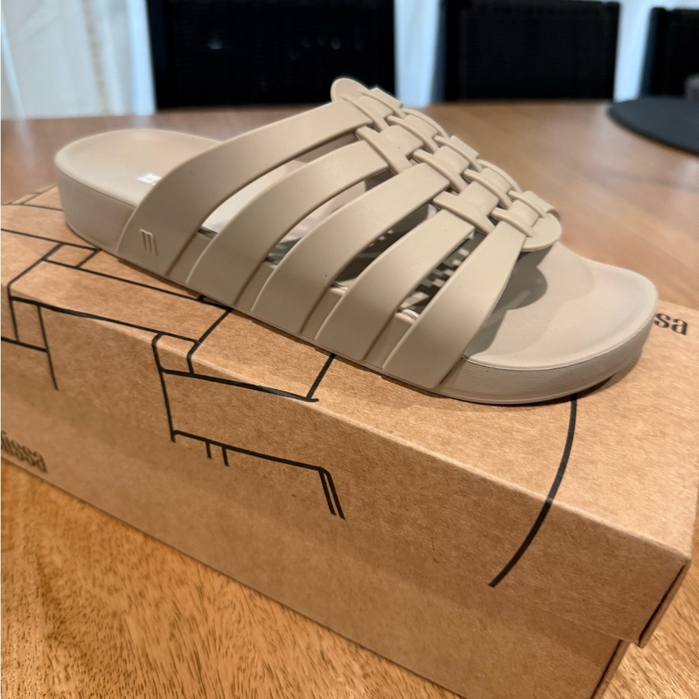 Free People Beige Matte Slide Sandals